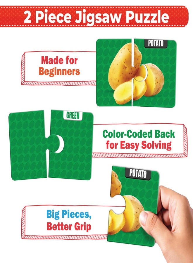 Funtad My Starter Jigsaw Puzzle - Vegetables & Colors| 2-Piece Puzzle for Kids Age 2,3,& 4 yrs| Montessori Educational Toy Set of 20 Puzzle, 40 Big Pieces| Return & Birthday Gift for Boys & Girls - Image 3